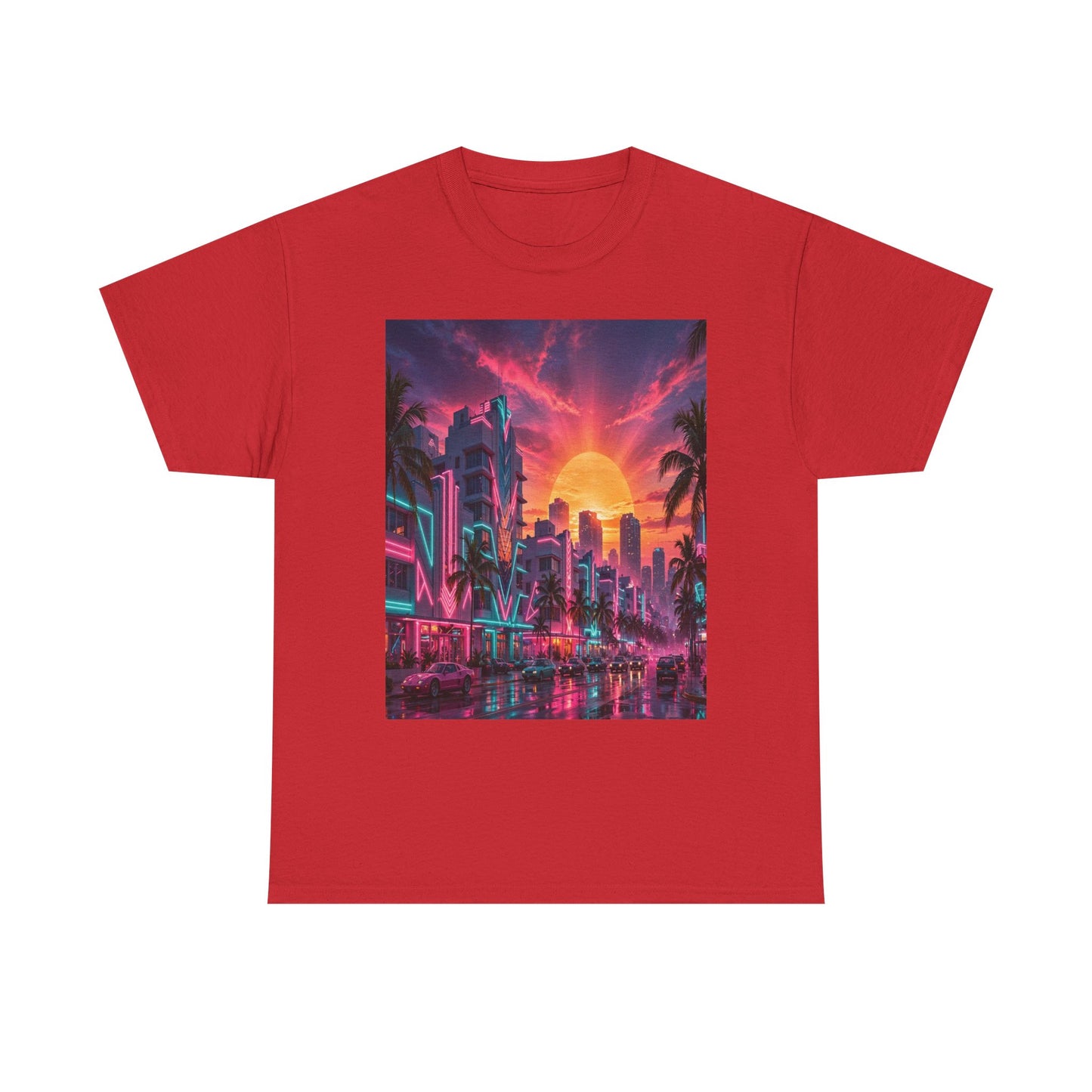 Retro Sunset City T-Shirt — Neon Miami Vaporwave Tee