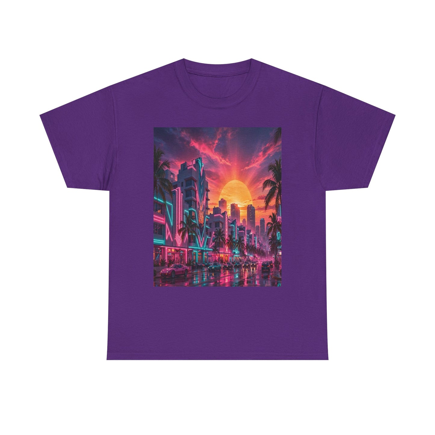 Retro Sunset City T-Shirt — Neon Miami Vaporwave Tee