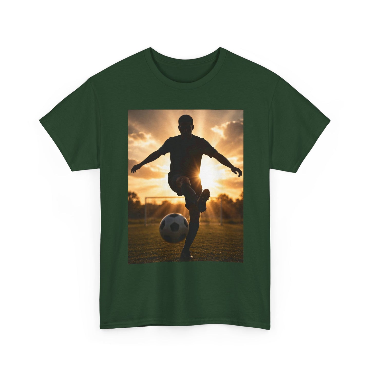 Soccer Silhouette Tee — Sunset Football Player Graphic T-Shirt