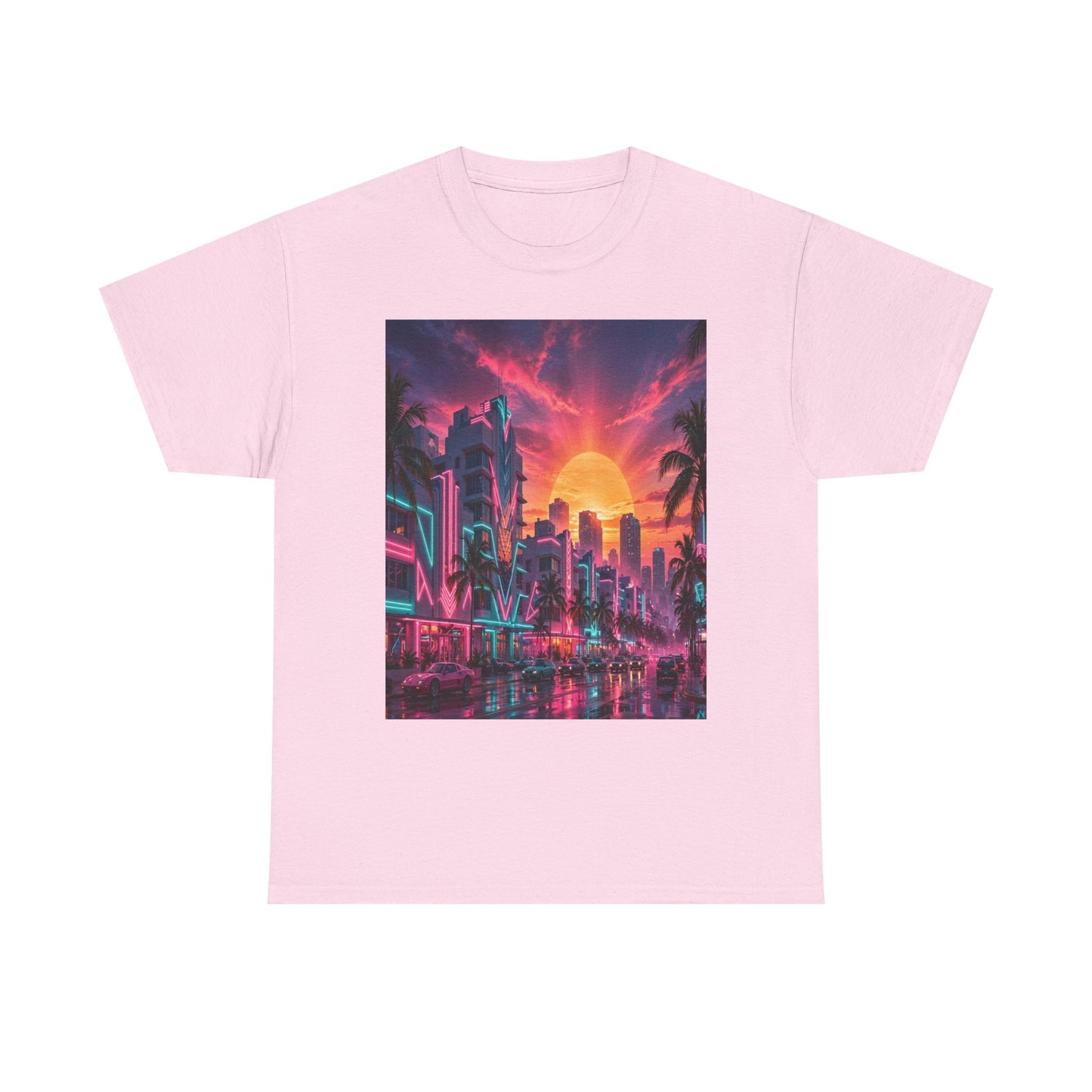 Retro Sunset City T-Shirt — Neon Miami Vaporwave Tee