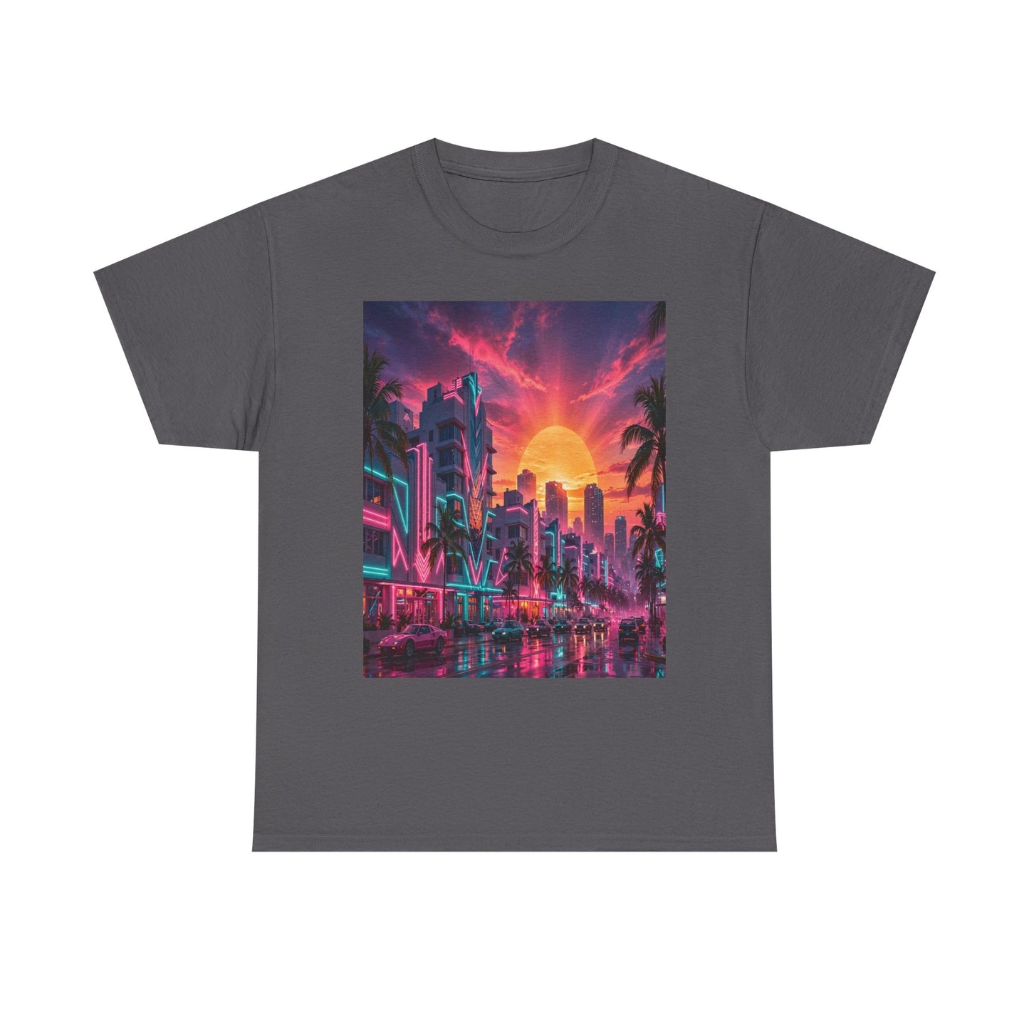 Retro Sunset City T-Shirt — Neon Miami Vaporwave Tee