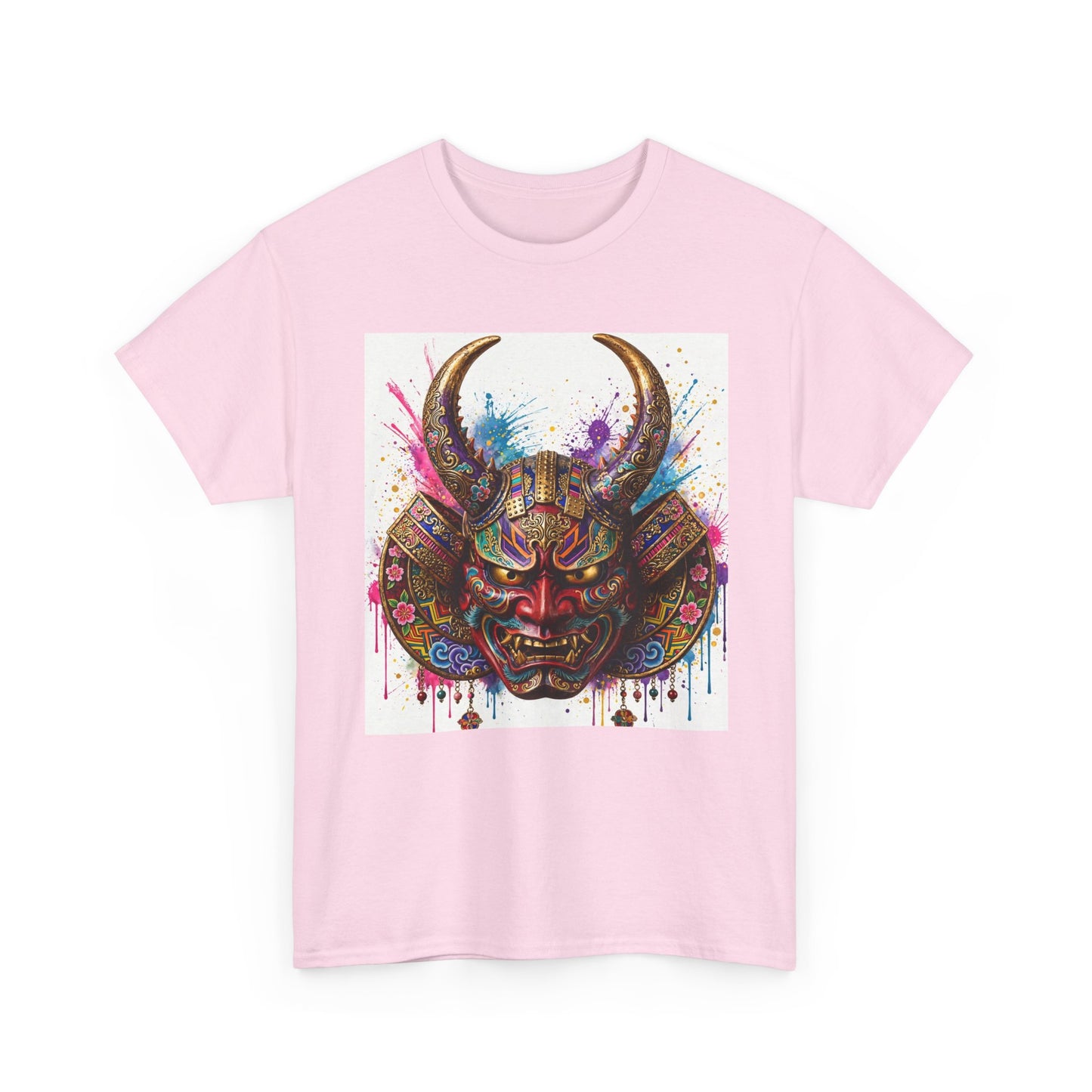 Samurai Mask Graphic Tee — Colorful Oni Helmet T-shirt