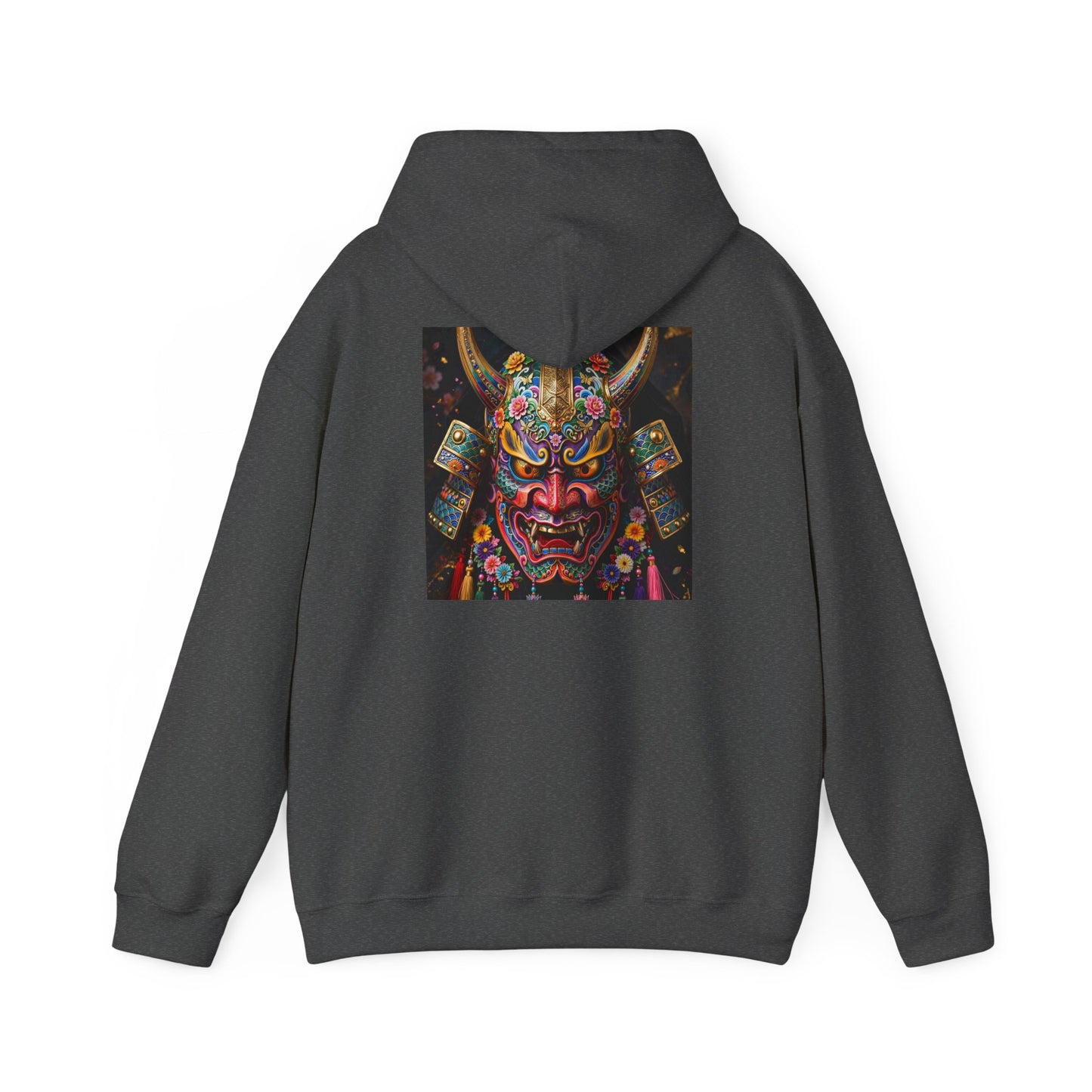 Samurai Mask Hoodie — Colorful Japanese Oni Mask Graphic Hooded Sweatshirt