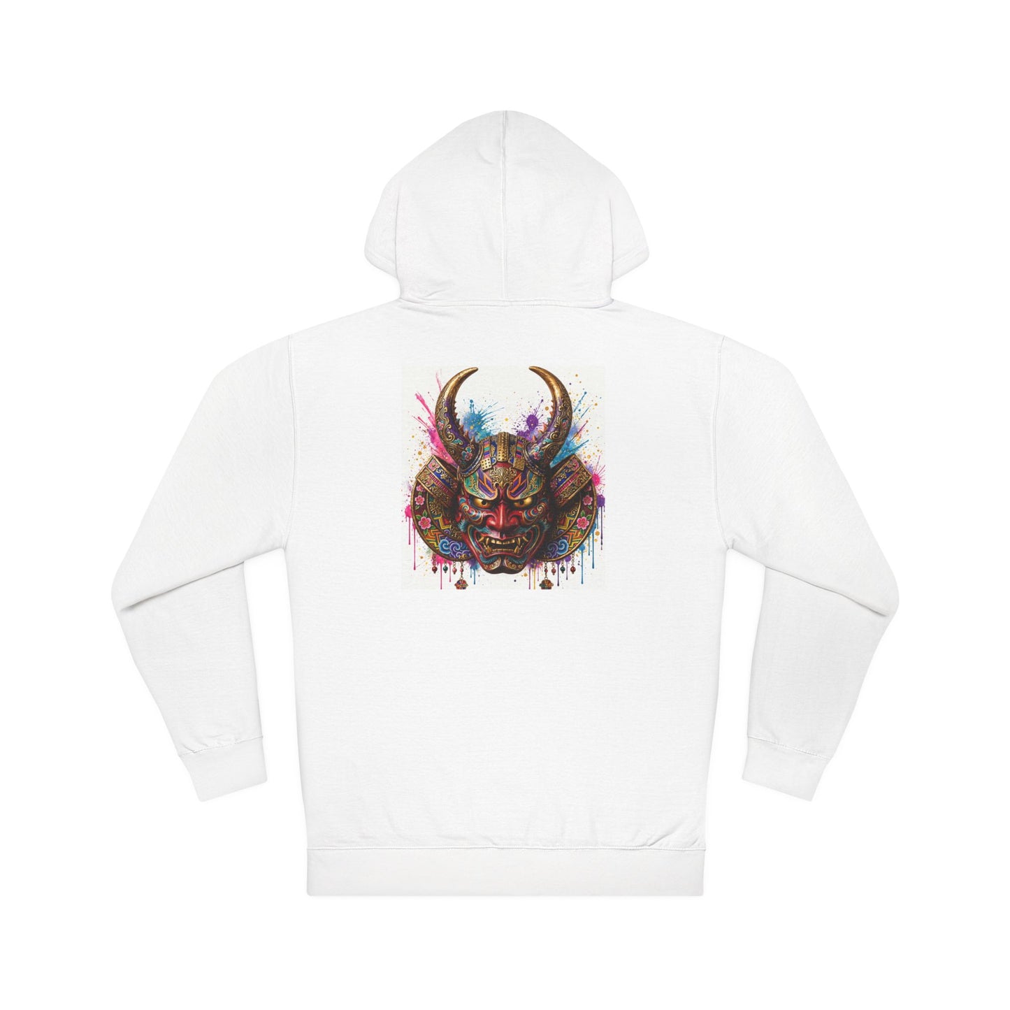 Samurai Oni Mask Hoodie — Colorful Watercolor Demon Mask Hooded Sweatshirt