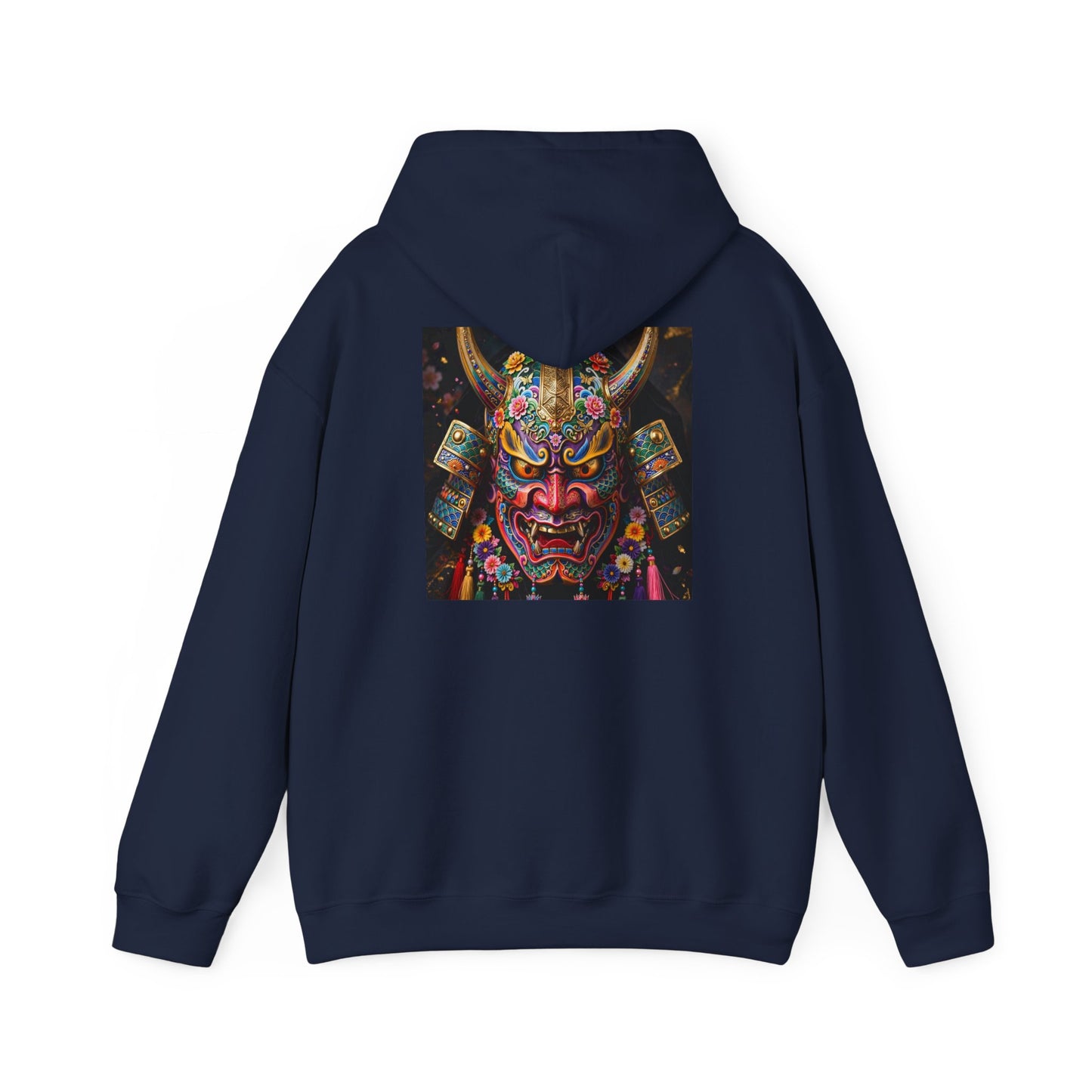 Samurai Mask Hoodie — Colorful Japanese Oni Mask Graphic Hooded Sweatshirt
