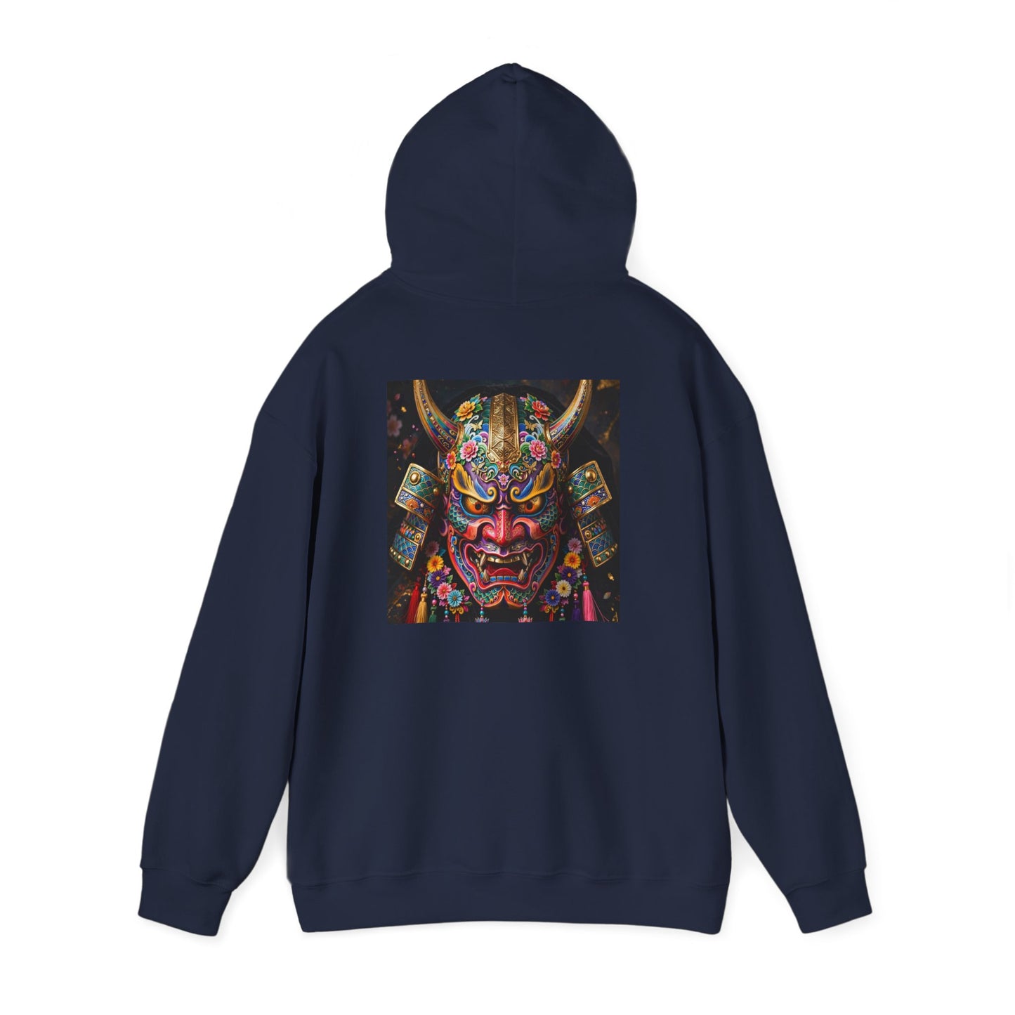 Samurai Mask Hoodie — Colorful Japanese Oni Mask Graphic Hooded Sweatshirt