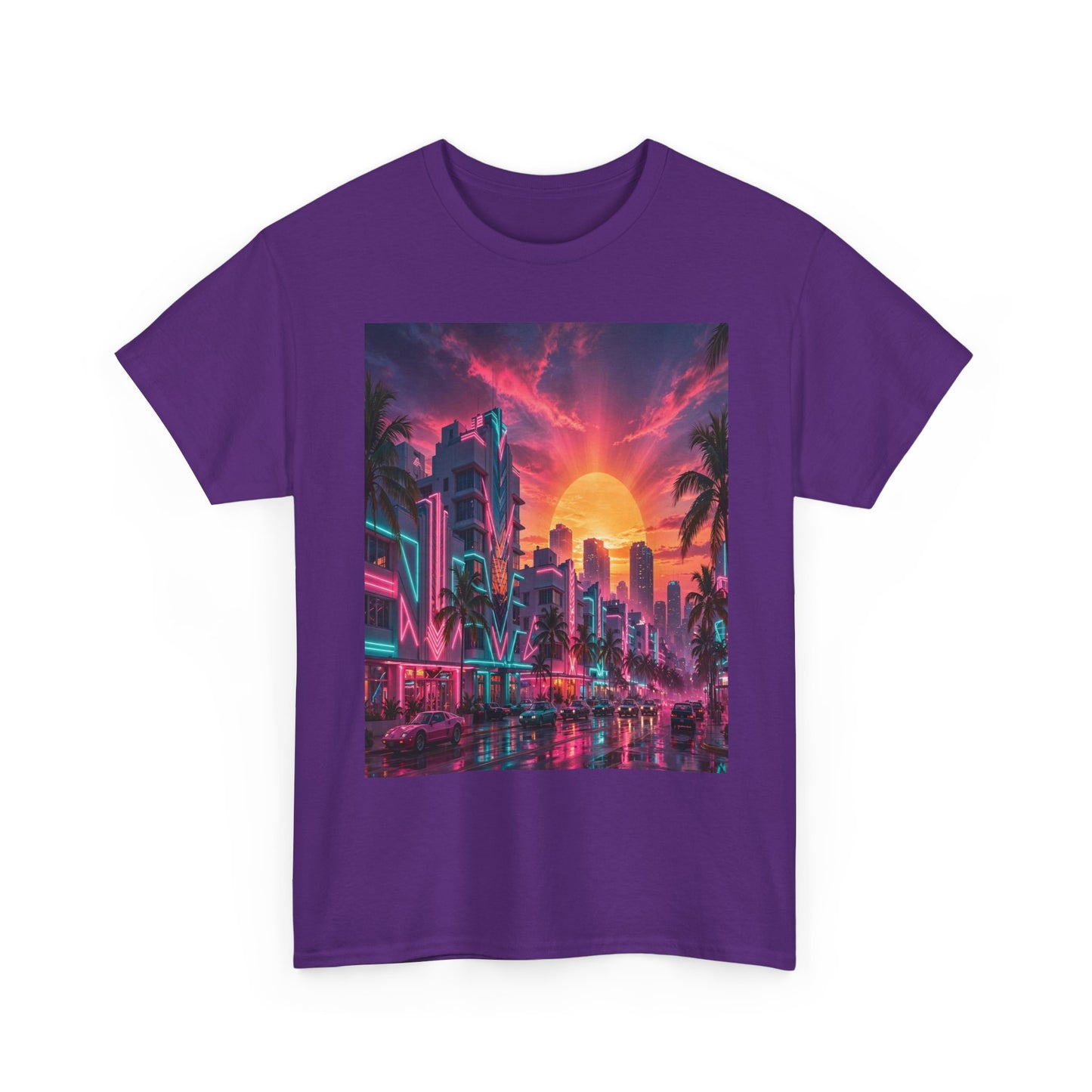 Retro Sunset City T-Shirt — Neon Miami Vaporwave Tee