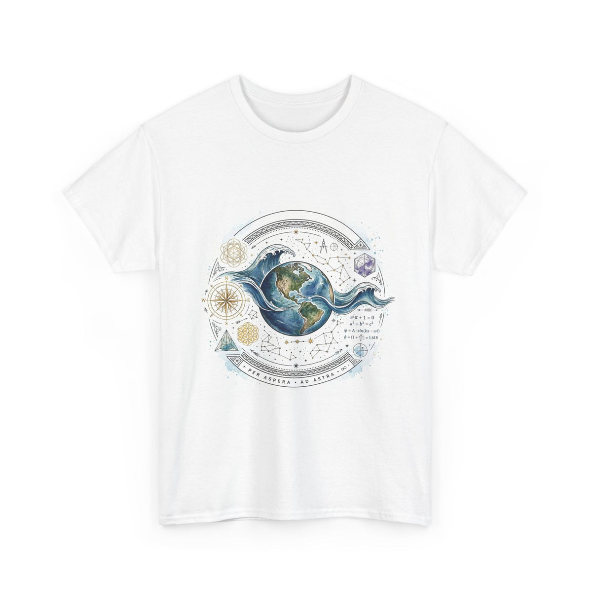 Earth & Cosmos Tee — Celestial Moon Phases Graphic Tee
