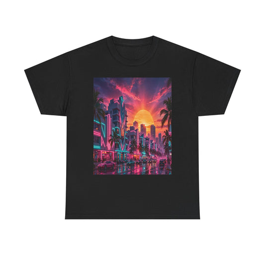 Retro Sunset City T-Shirt — Neon Miami Vaporwave Tee
