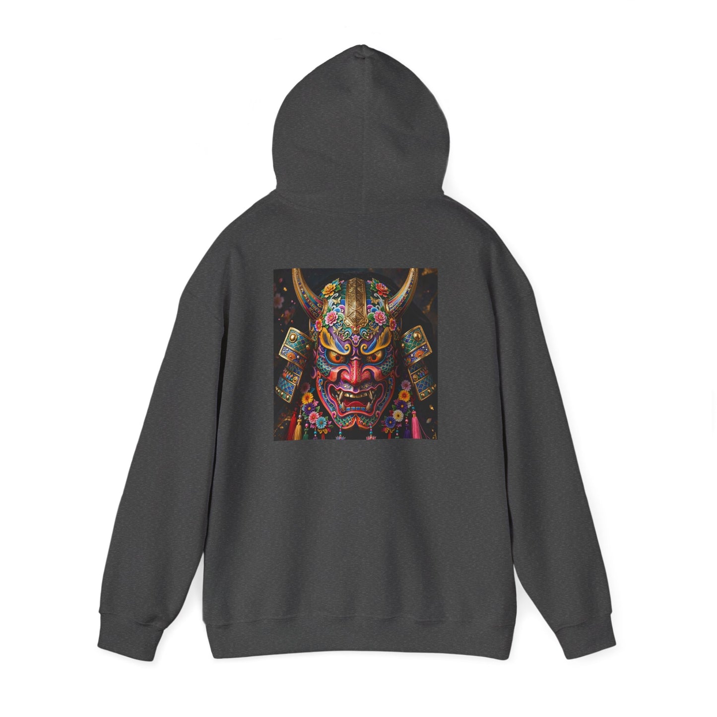 Samurai Mask Hoodie — Colorful Japanese Oni Mask Graphic Hooded Sweatshirt