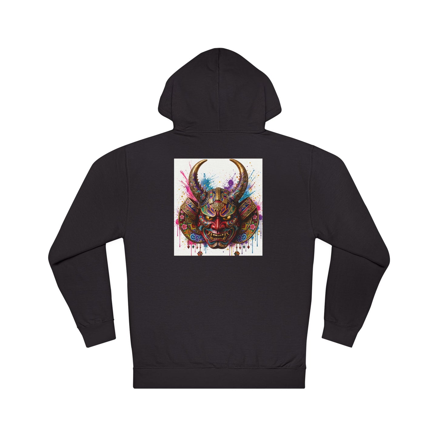 Samurai Oni Mask Hoodie — Colorful Watercolor Demon Mask Hooded Sweatshirt
