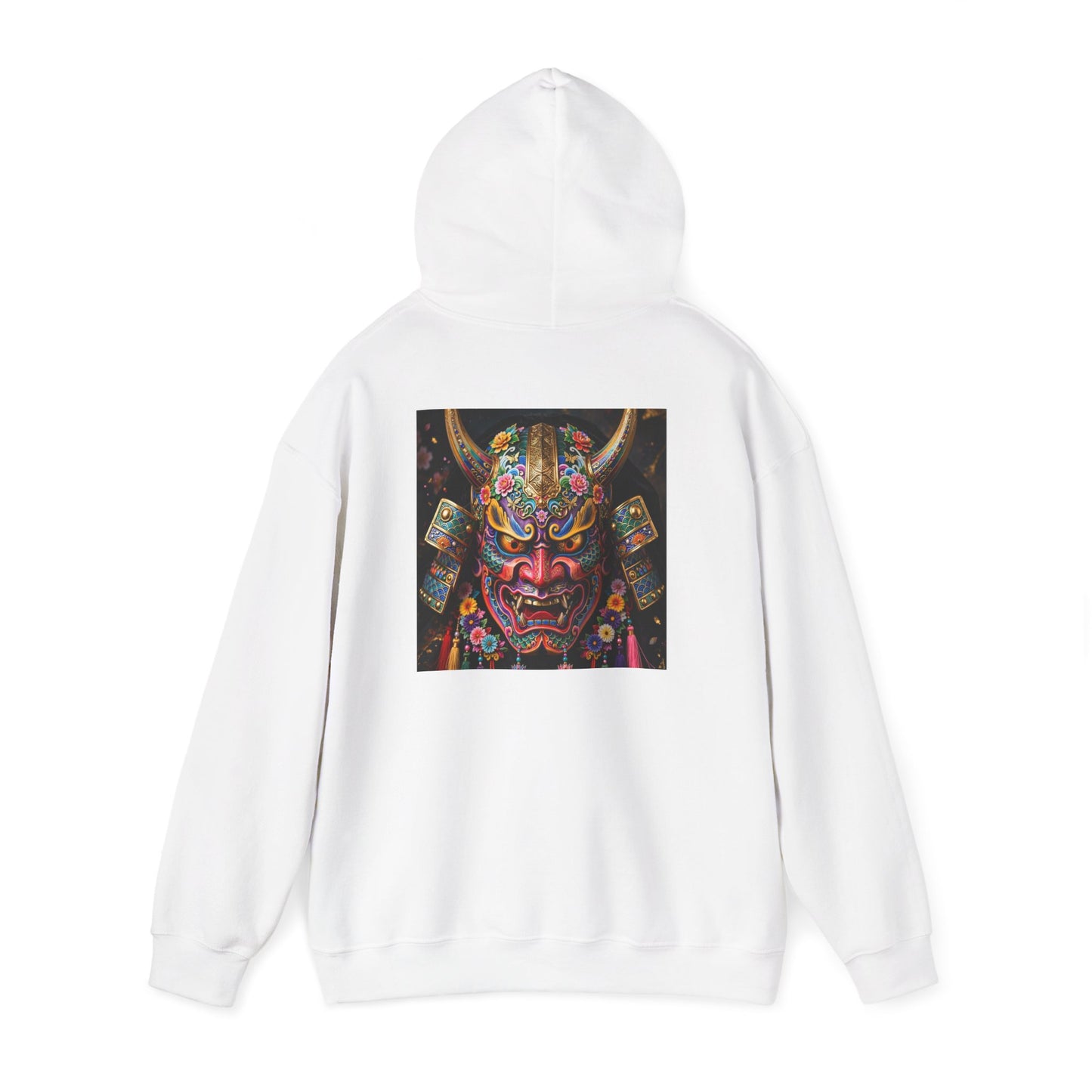 Samurai Mask Hoodie — Colorful Japanese Oni Mask Graphic Hooded Sweatshirt