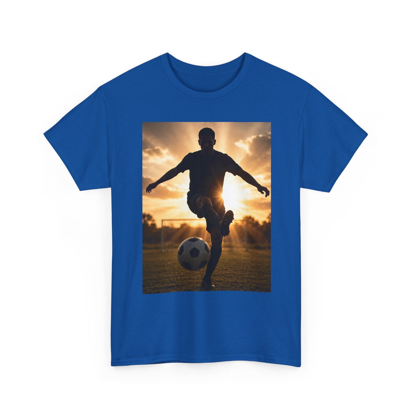 Soccer Silhouette Tee — Sunset Football Player Graphic T-Shirt