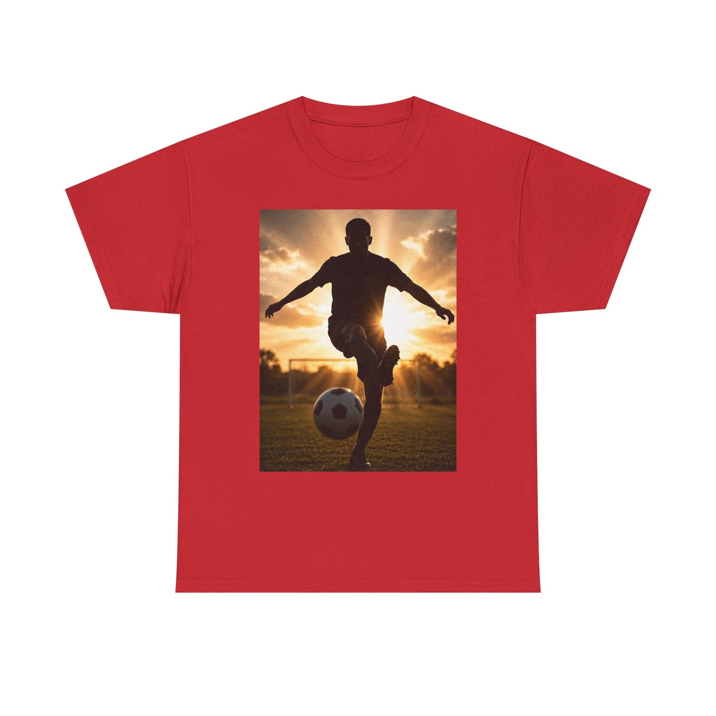 Soccer Silhouette Tee — Sunset Football Player Graphic T-Shirt