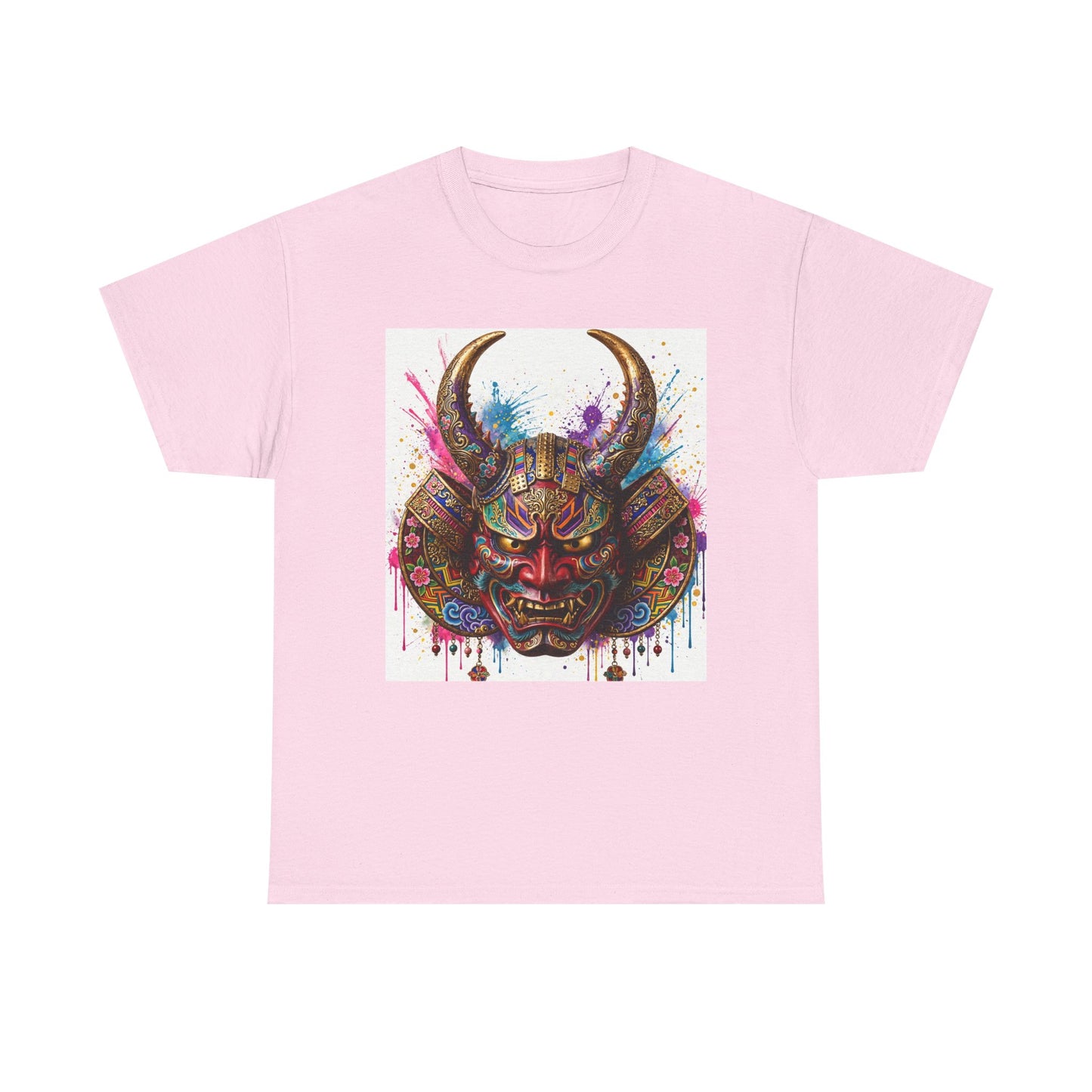 Samurai Mask Graphic Tee — Colorful Oni Helmet T-shirt