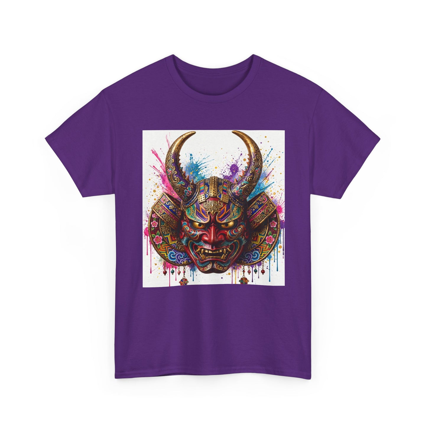 Samurai Mask Graphic Tee — Colorful Oni Helmet T-shirt