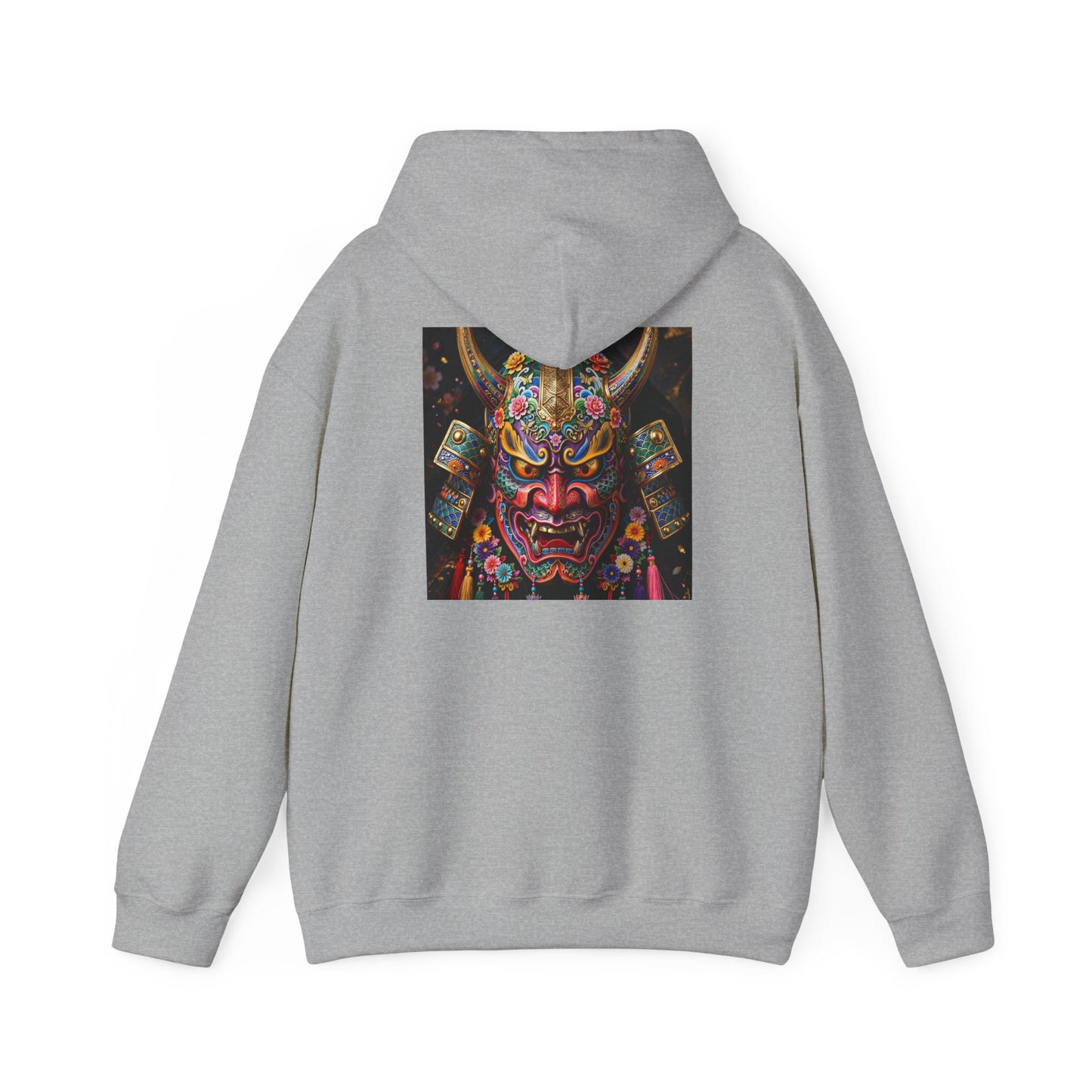 Samurai Mask Hoodie — Colorful Japanese Oni Mask Graphic Hooded Sweatshirt