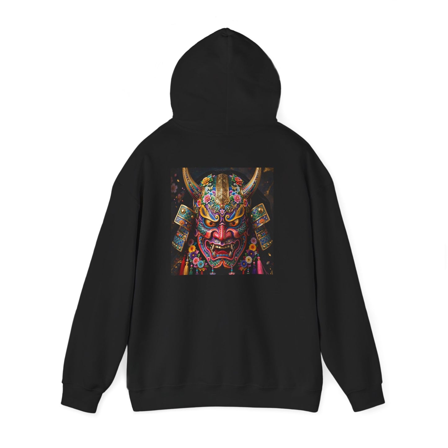 Samurai Mask Hoodie — Colorful Japanese Oni Mask Graphic Hooded Sweatshirt