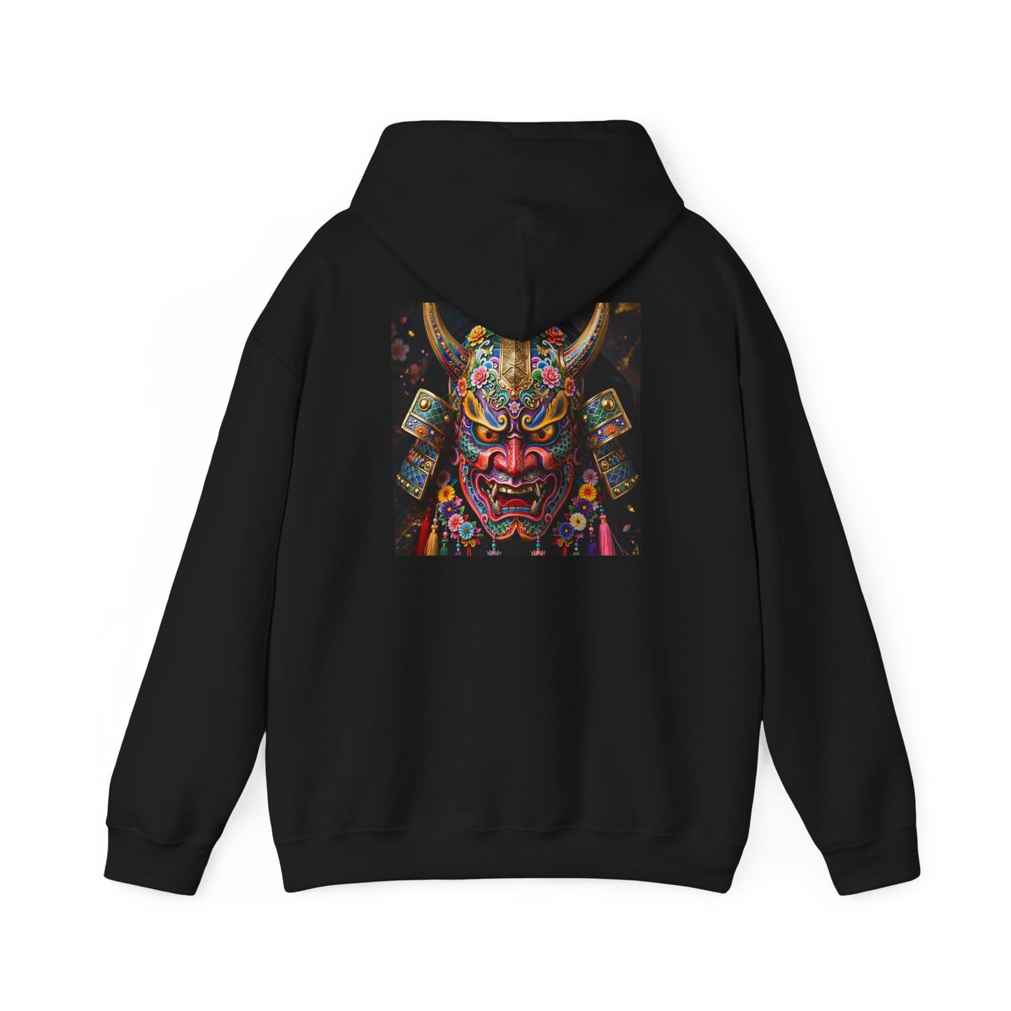 Samurai Mask Hoodie — Colorful Japanese Oni Mask Graphic Hooded Sweatshirt
