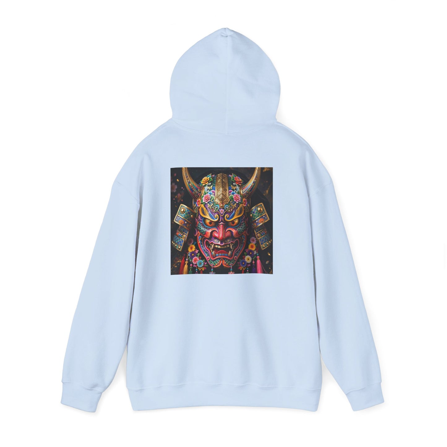 Samurai Mask Hoodie — Colorful Japanese Oni Mask Graphic Hooded Sweatshirt