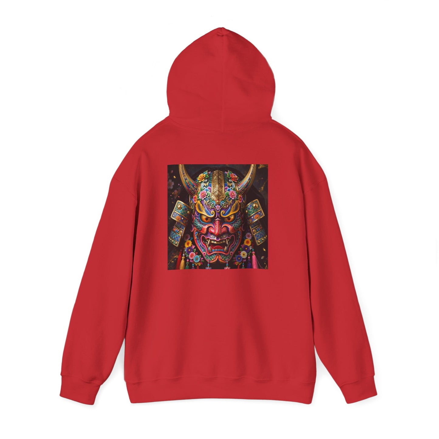 Samurai Mask Hoodie — Colorful Japanese Oni Mask Graphic Hooded Sweatshirt