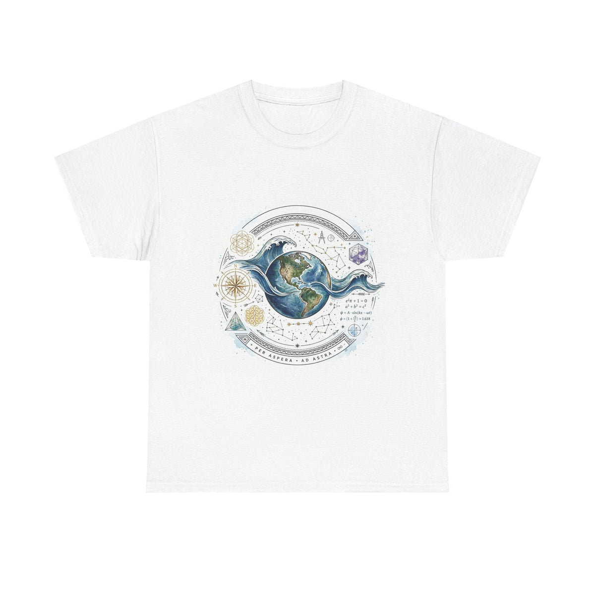 Earth & Cosmos Tee — Celestial Moon Phases Graphic Tee