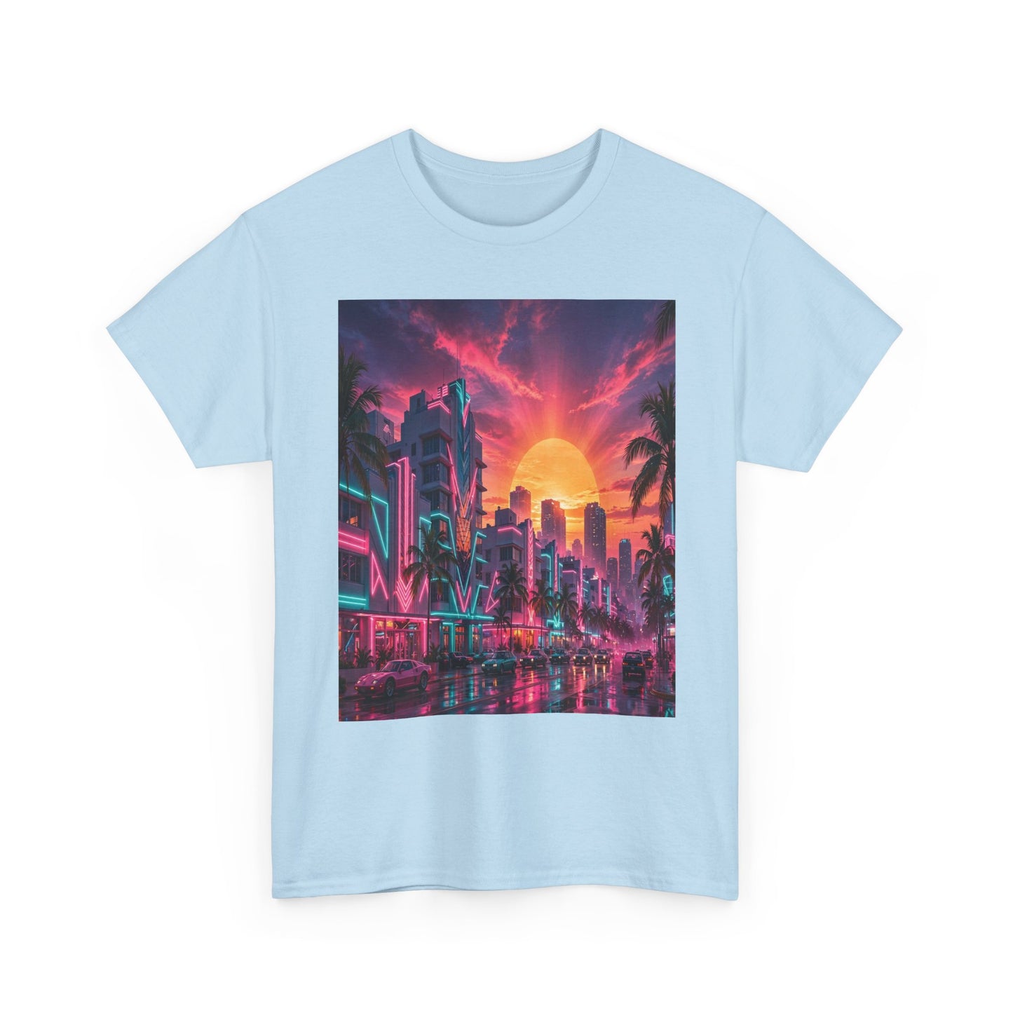 Retro Sunset City T-Shirt — Neon Miami Vaporwave Tee