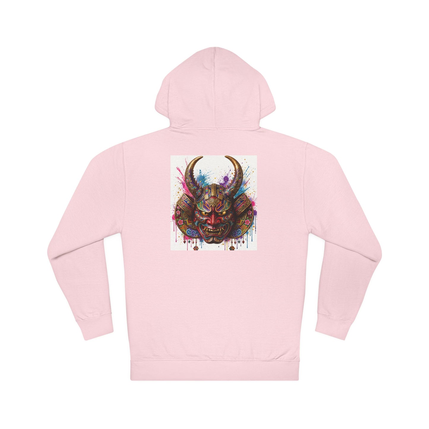 Samurai Oni Mask Hoodie — Colorful Watercolor Demon Mask Hooded Sweatshirt