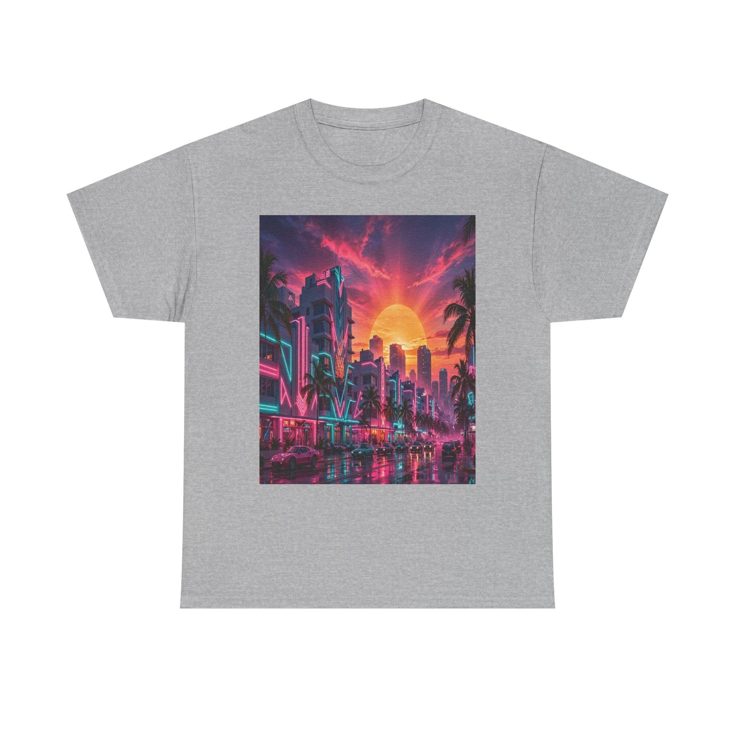 Retro Sunset City T-Shirt — Neon Miami Vaporwave Tee