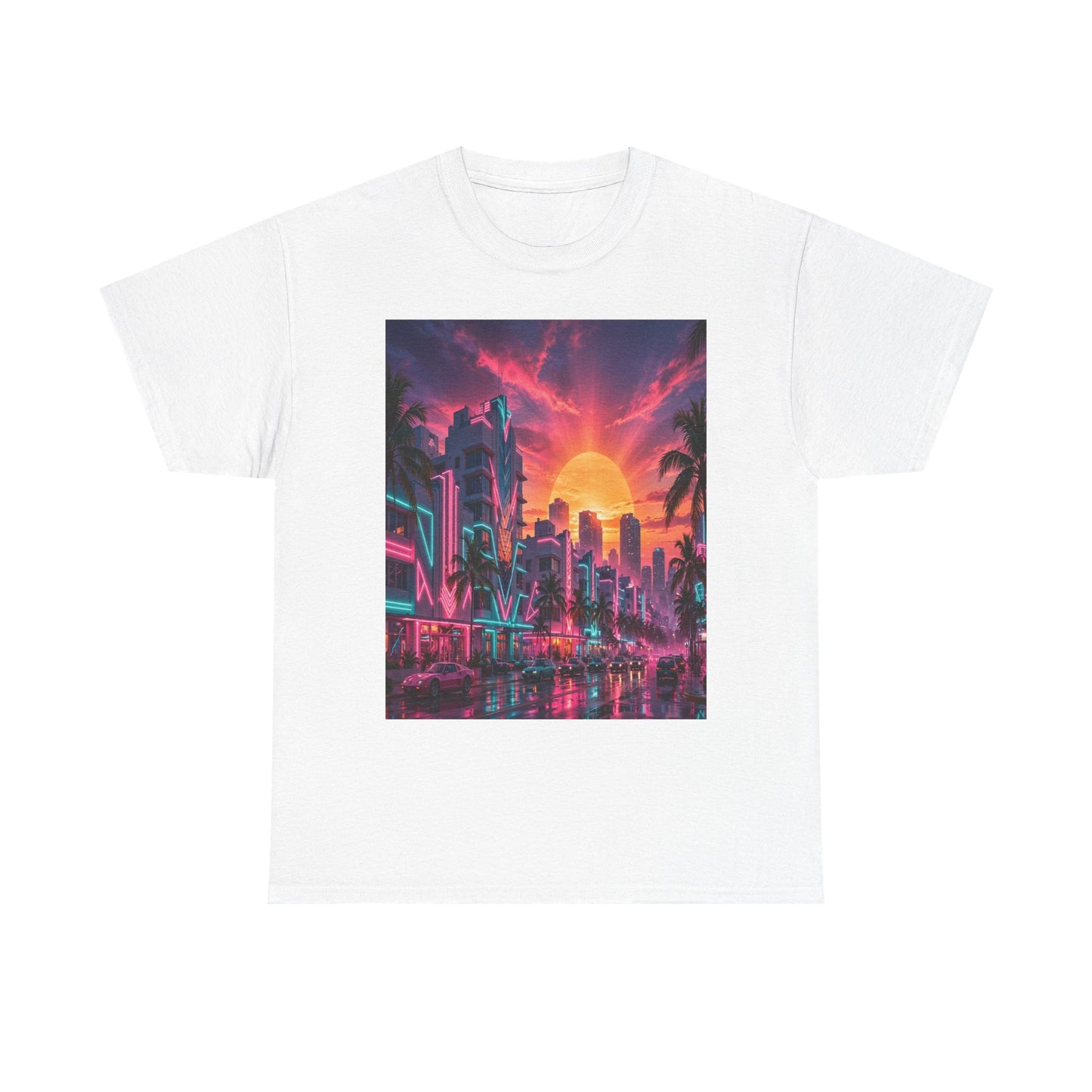 Retro Sunset City T-Shirt — Neon Miami Vaporwave Tee