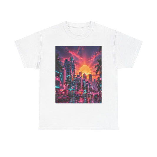 Retro Sunset City T-Shirt — Neon Miami Vaporwave Tee