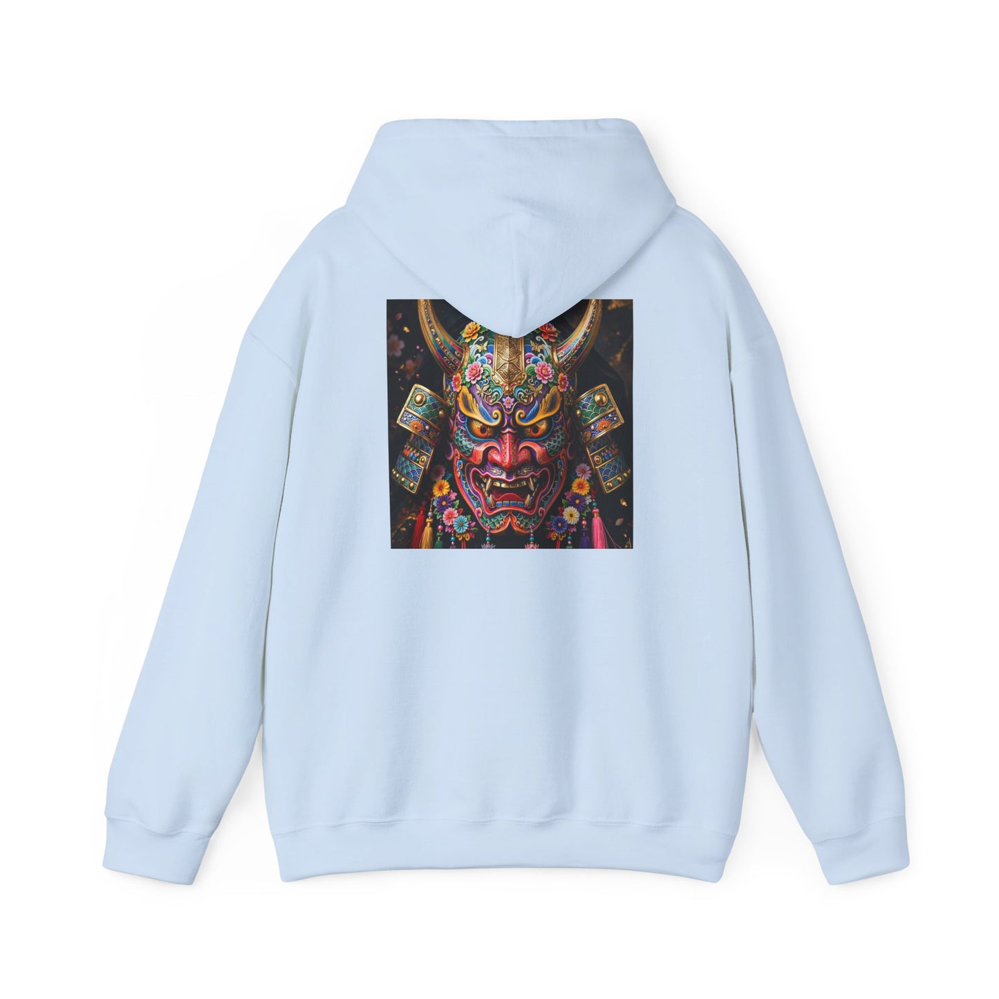 Samurai Mask Hoodie — Colorful Japanese Oni Mask Graphic Hooded Sweatshirt