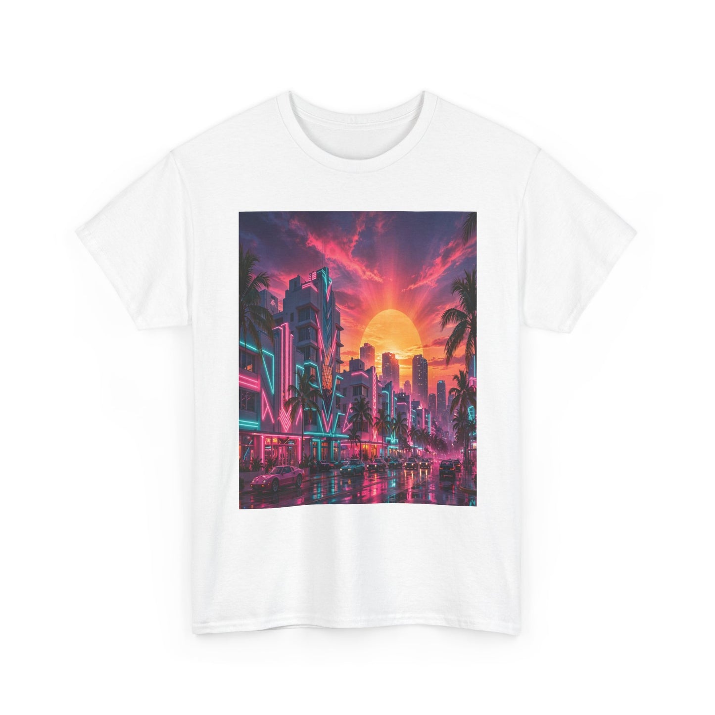 Retro Sunset City T-Shirt — Neon Miami Vaporwave Tee