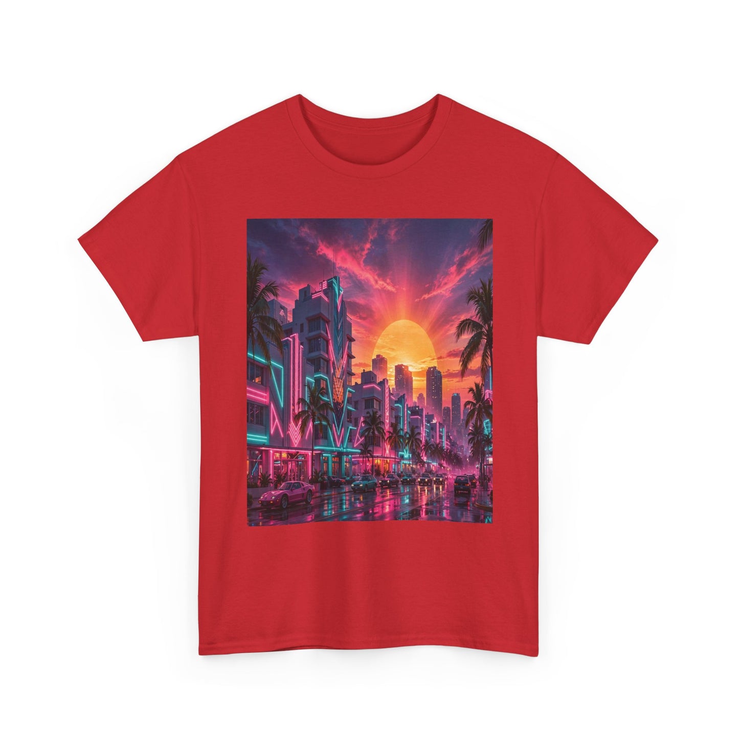 Retro Sunset City T-Shirt — Neon Miami Vaporwave Tee