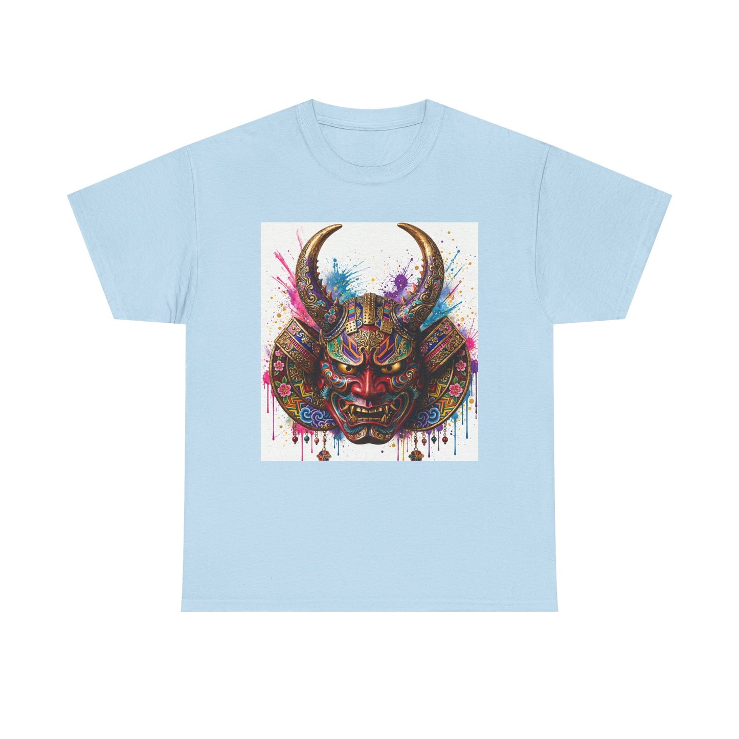 Samurai Mask Graphic Tee — Colorful Oni Helmet T-shirt