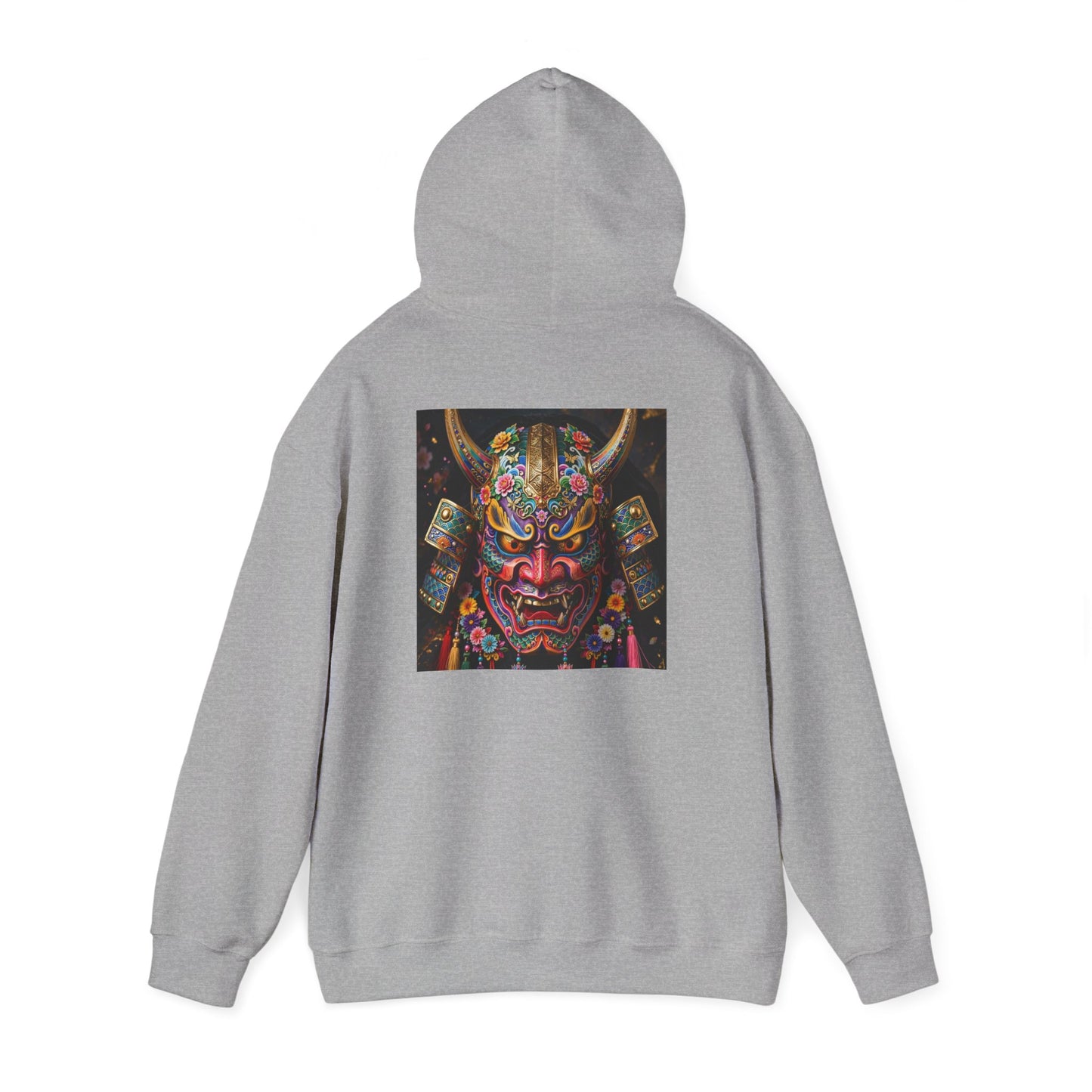 Samurai Mask Hoodie — Colorful Japanese Oni Mask Graphic Hooded Sweatshirt