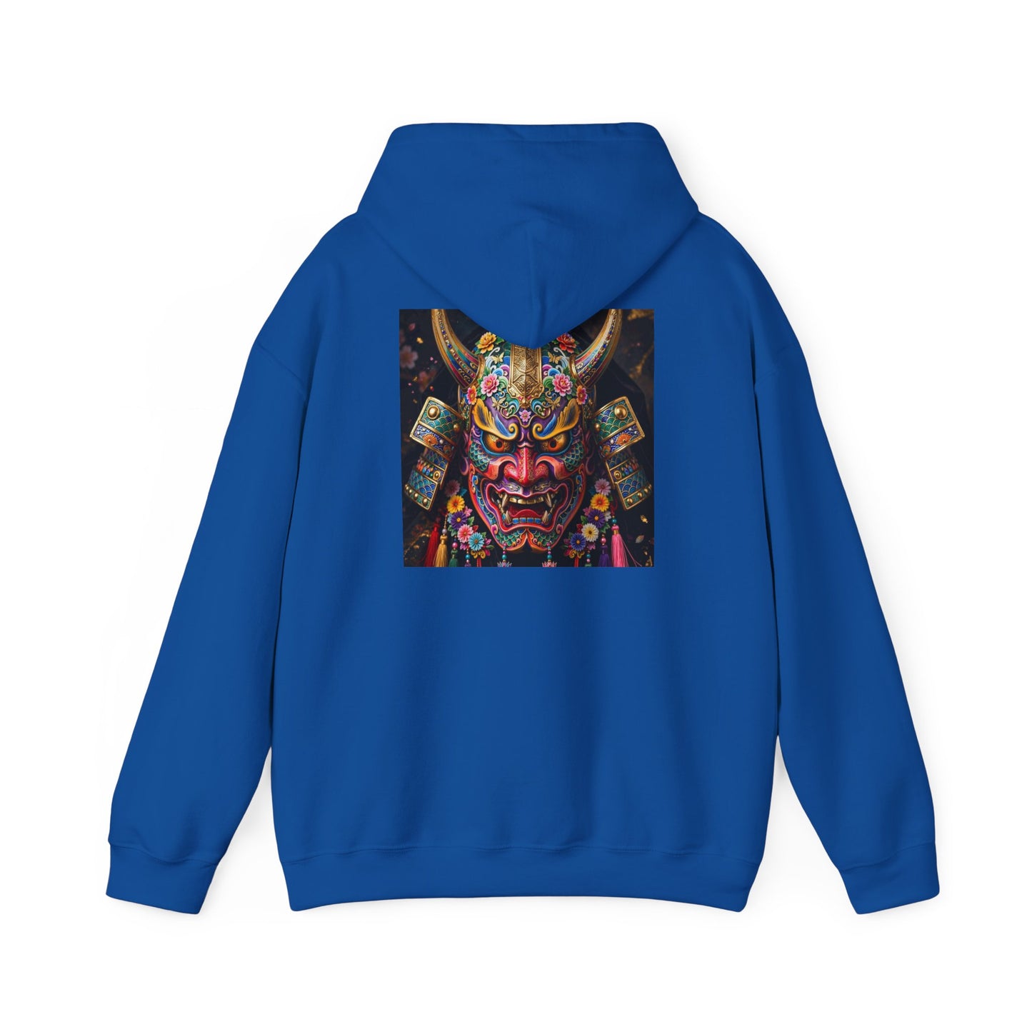 Samurai Mask Hoodie — Colorful Japanese Oni Mask Graphic Hooded Sweatshirt