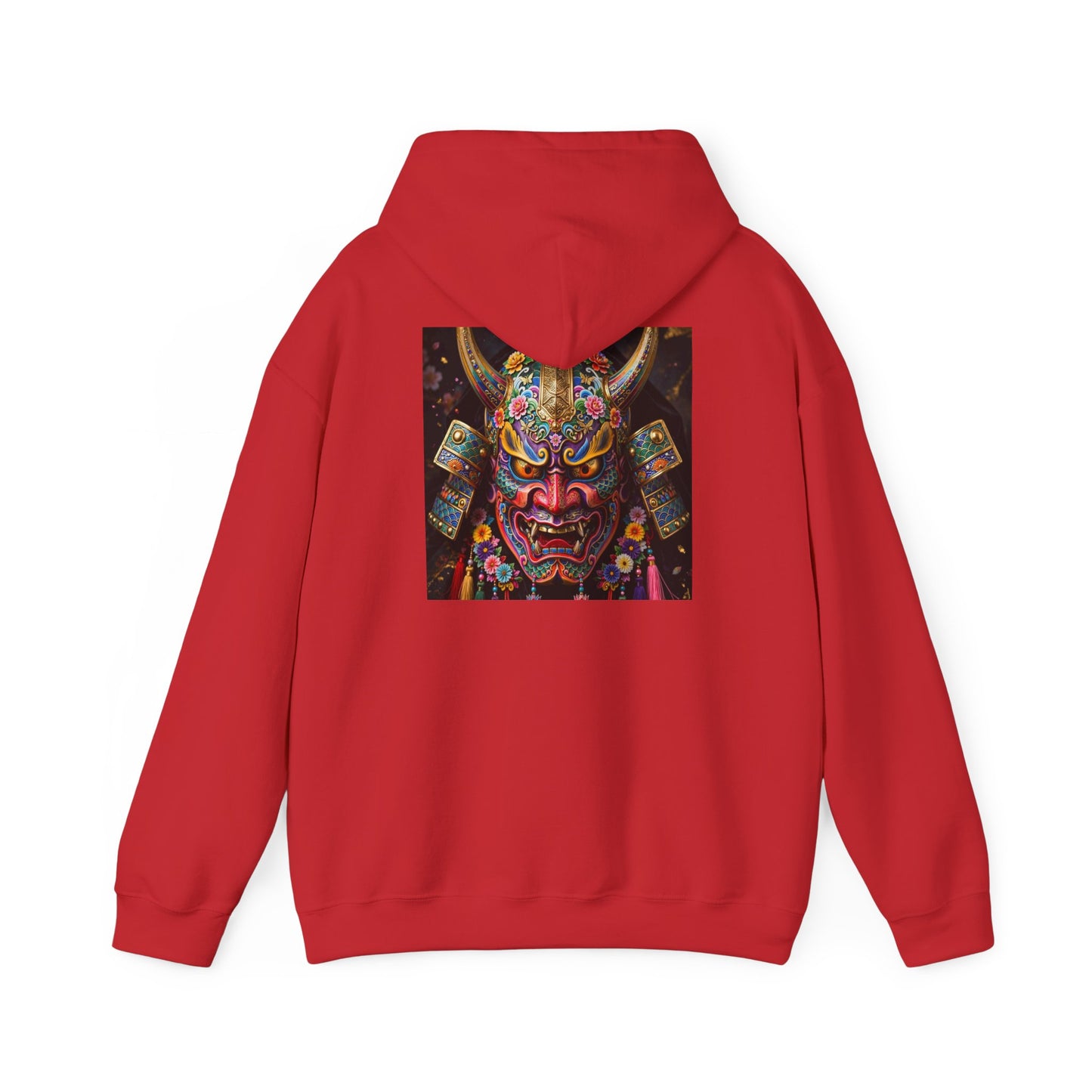 Samurai Mask Hoodie — Colorful Japanese Oni Mask Graphic Hooded Sweatshirt