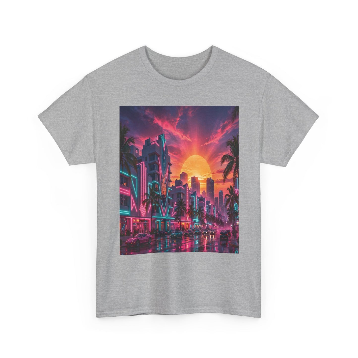 Retro Sunset City T-Shirt — Neon Miami Vaporwave Tee