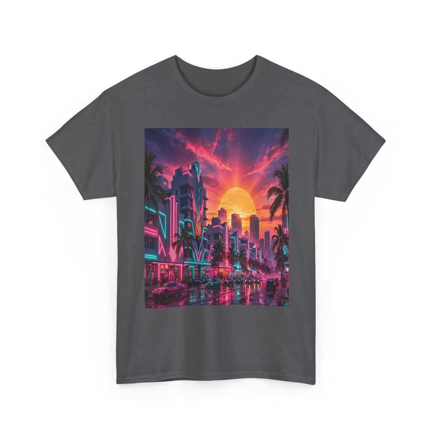 Retro Sunset City T-Shirt — Neon Miami Vaporwave Tee
