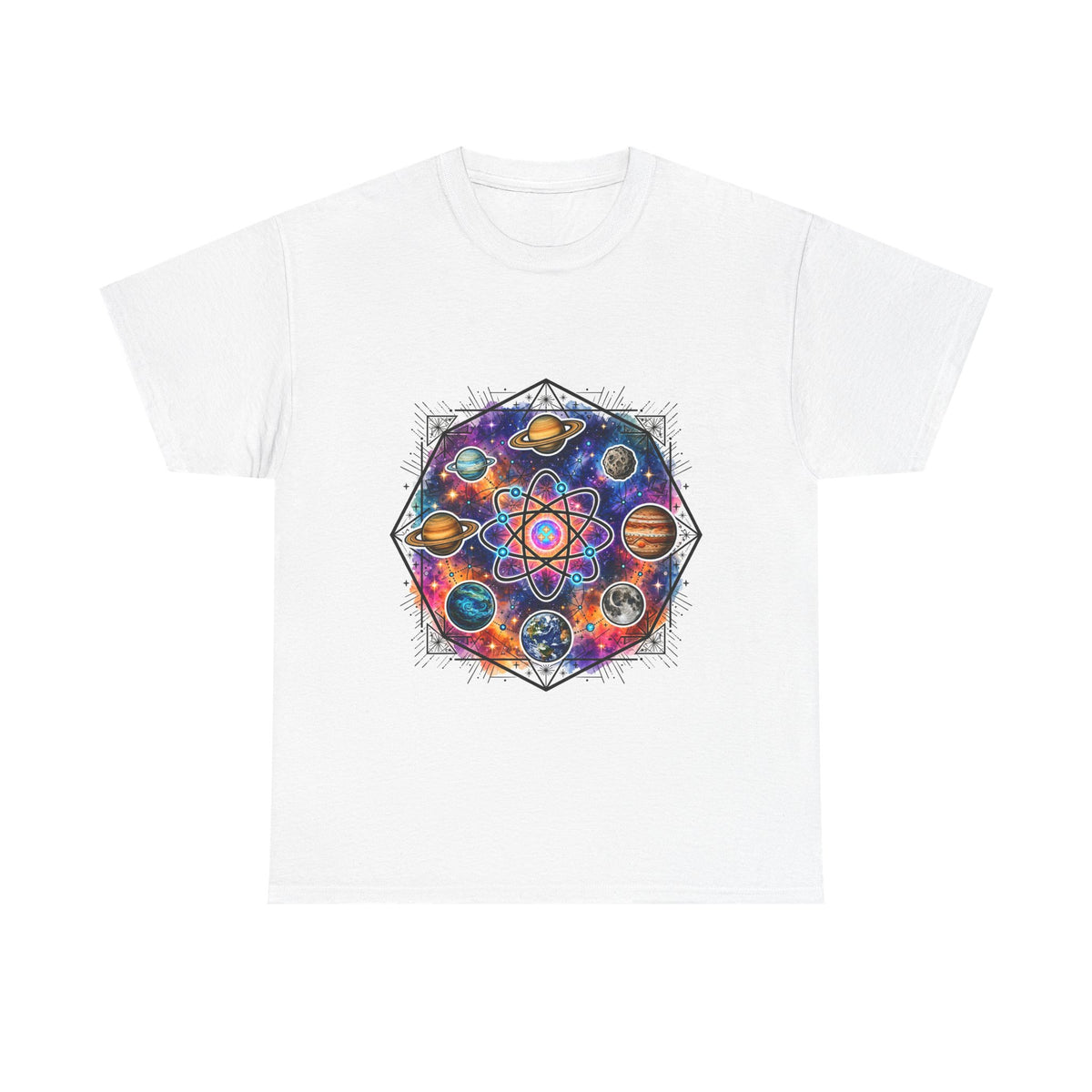 Cosmic Geometry Tee — Solar System Mandala Graphic T-Shirt