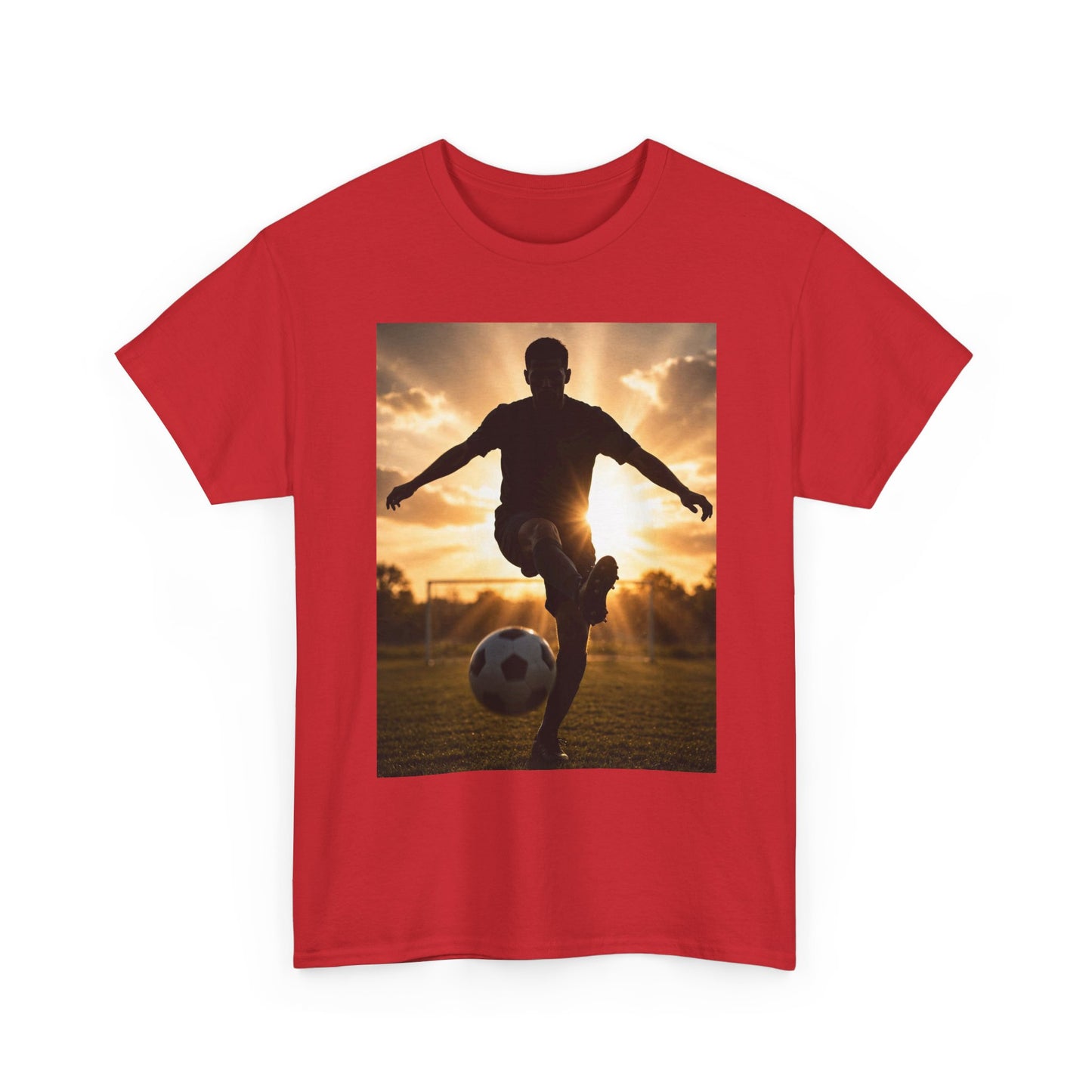 Soccer Silhouette Tee — Sunset Football Player Graphic T-Shirt