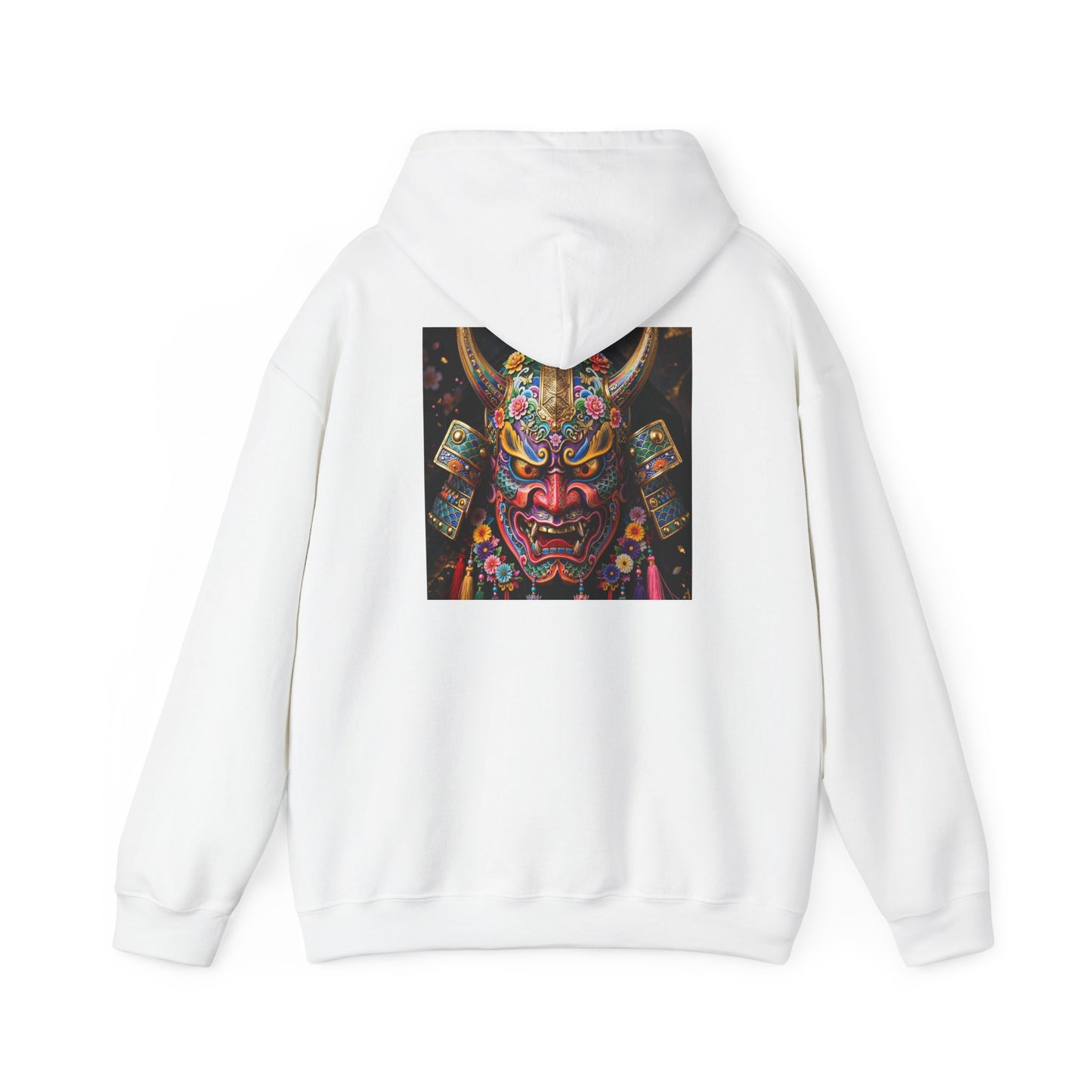 Samurai Mask Hoodie — Colorful Japanese Oni Mask Graphic Hooded Sweatshirt