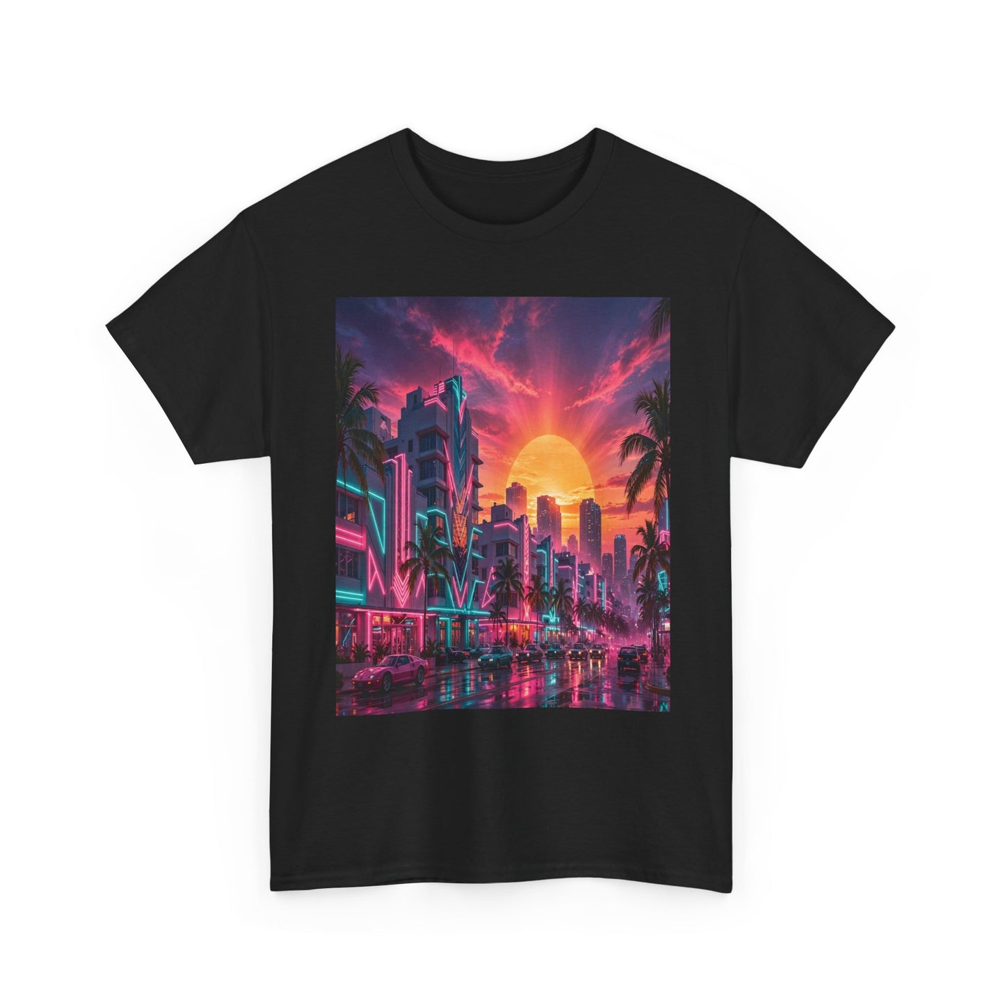 Retro Sunset City T-Shirt — Neon Miami Vaporwave Tee