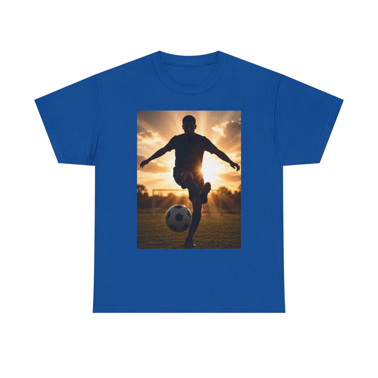 Soccer Silhouette Tee — Sunset Football Player Graphic T-Shirt