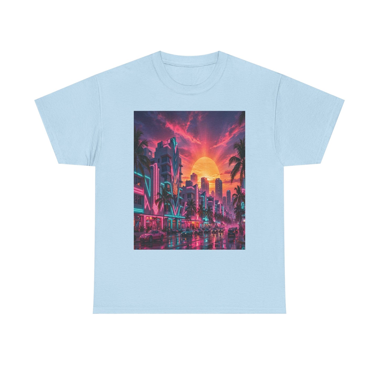 Retro Sunset City T-Shirt — Neon Miami Vaporwave Tee