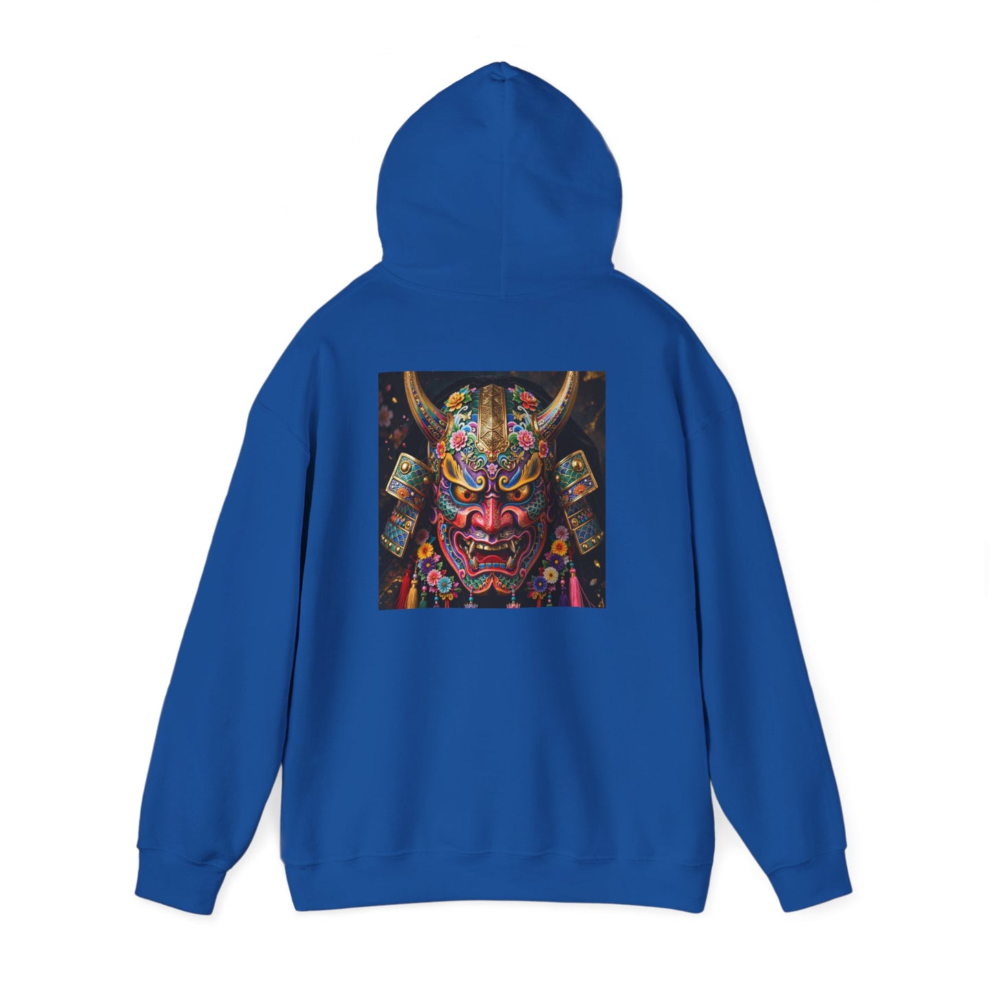 Samurai Mask Hoodie — Colorful Japanese Oni Mask Graphic Hooded Sweatshirt