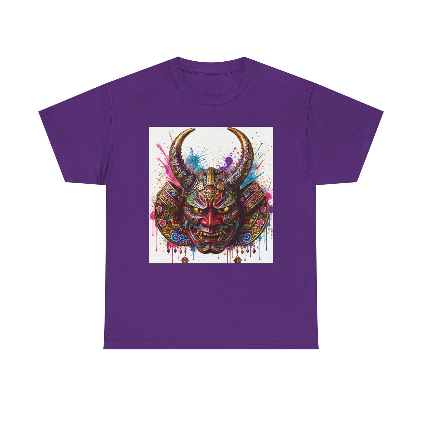 Samurai Mask Graphic Tee — Colorful Oni Helmet T-shirt